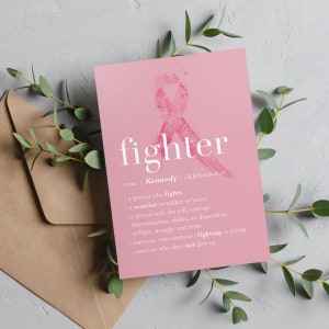 Breast Cancer Fighter Card, Personalized Cancer Fighter Card Cancer Survivor Gift Cancer Quote Encouragement, Breast Cancer Awareness Ribbon