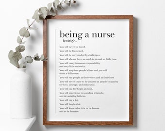 Being a Nurse Means Wall Art, FRAMED Nurses Gifts, Nurse Wall Art, Nurse Appreciation Gift, Nurse Graduation Gift, Nurses Week Inspirational