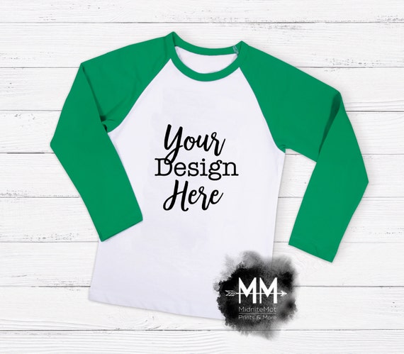 Download Raglan T Shirt Mockup Green Sleeve Shirt Display Long Sleeve Etsy