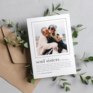 Regalo con imagen de cumpleaños del mejor amigo, tarjeta de cumpleaños de Soul Sister, tarjeta personalizada para bff, regalos de agradecimiento para mejores amigos, definición de Soul Sisters