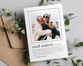 Regalo con imagen de cumpleaños del mejor amigo, tarjeta de cumpleaños de Soul Sister, tarjeta personalizada para bff, regalos de agradecimiento para mejores amigos, definición de Soul Sisters