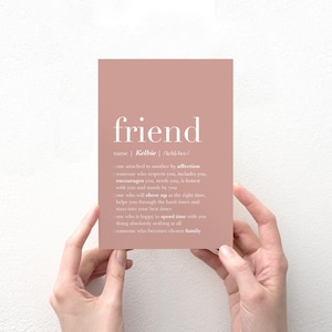 Carte d'anniversaire personnalisée meilleur ami, cadeau de Saint-Valentin à imprimer pour meilleure amie, carte rose pour ami, cadeau d'amitié longue distance, définition d'un ami