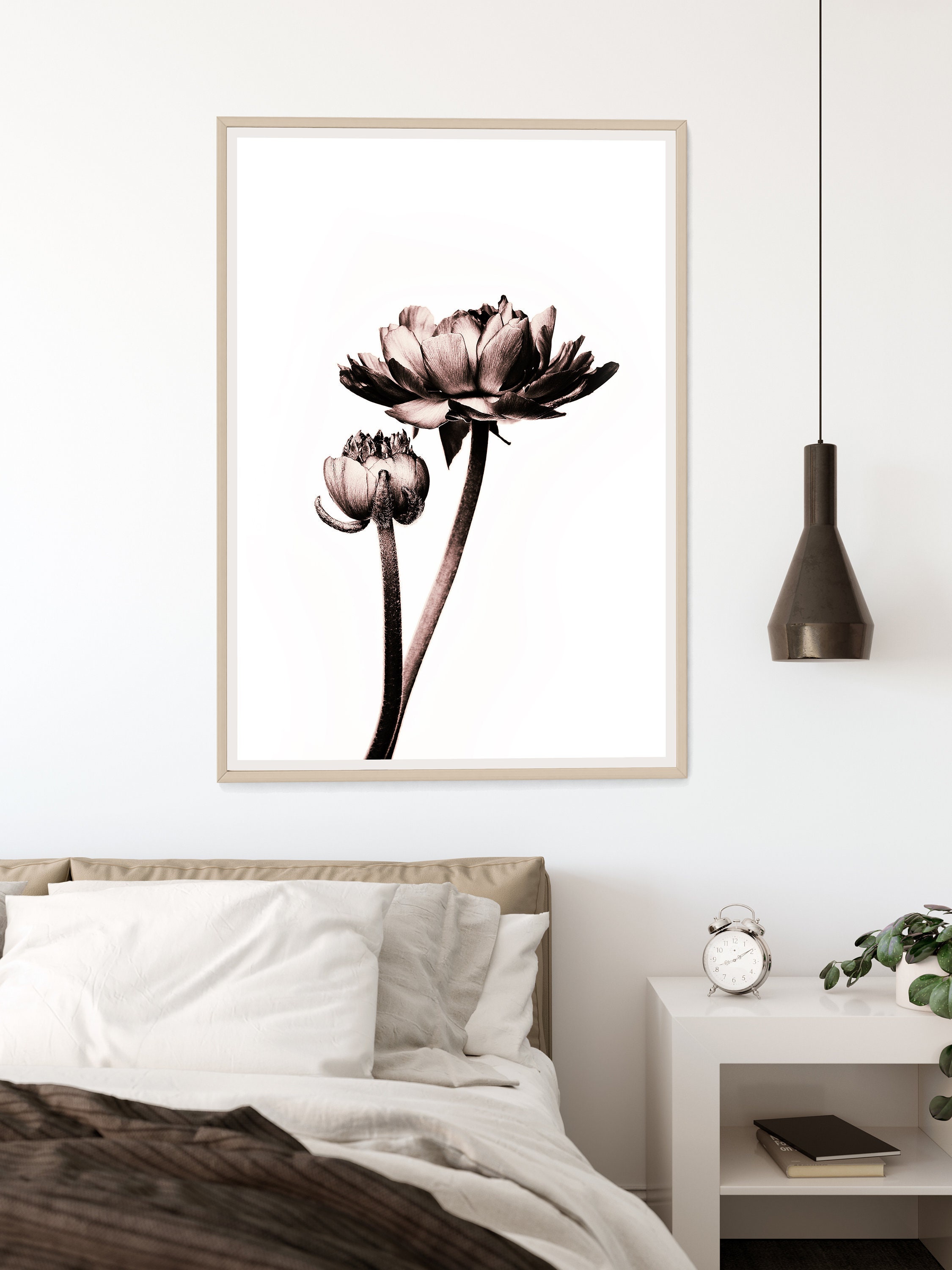 Bronze Flower Print Modern Flowers Wall Art Metallic Brown Etsy