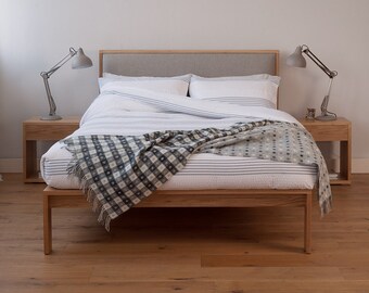 Bed with a Padded Headboard,Solid wood bed with upholstered mattress