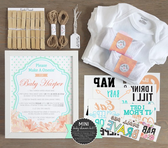 Peach And Mint Baby Shower Kit Personalized Sign Onesie Etsy