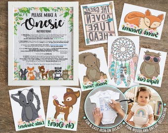 Woodland Baby Shower Onesie® Decorating – Floral Iron-On Transfers (1GWG1-1A)