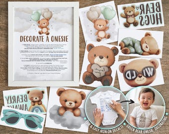 Teddy Bear Onesie® Decorating - Iron-On Decals – Baby Shower Activity (1NBG1-1A)
