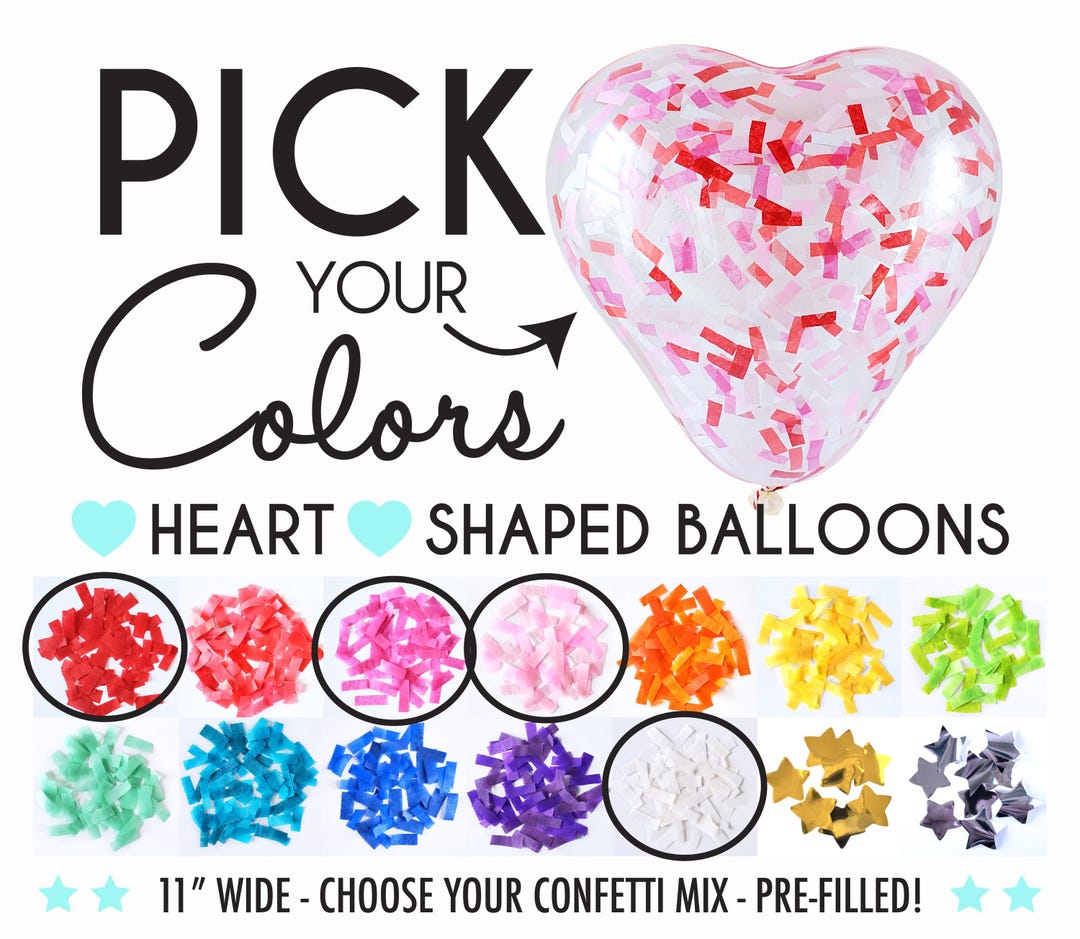 Customized Confetti Custom Heart Confetti Balloons – Choose Your Colors – Pre-filled ...