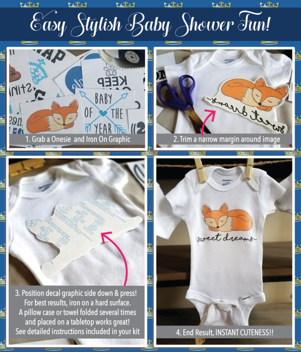 Little Prince Onesie Decorating Kit/ 30 Transfers Onesies/ Etsy