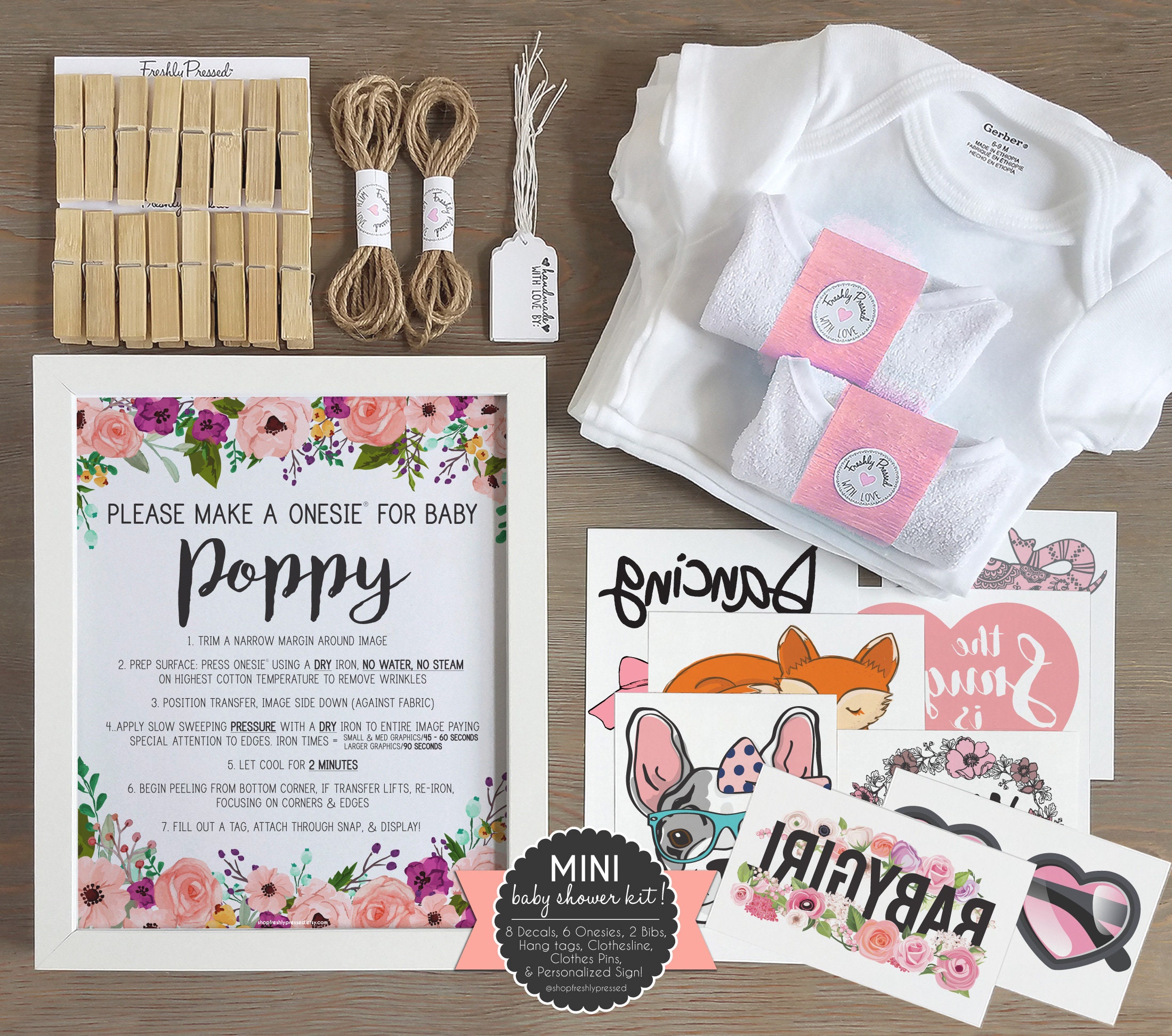 Pink Floral Onesie Decorating Kit Personalized Sign Diy Baby Etsy