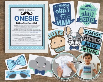 Lil' Man Onesie® Decorating Iron-On Decals - Baby Shower Activity (1BLM1-1A)