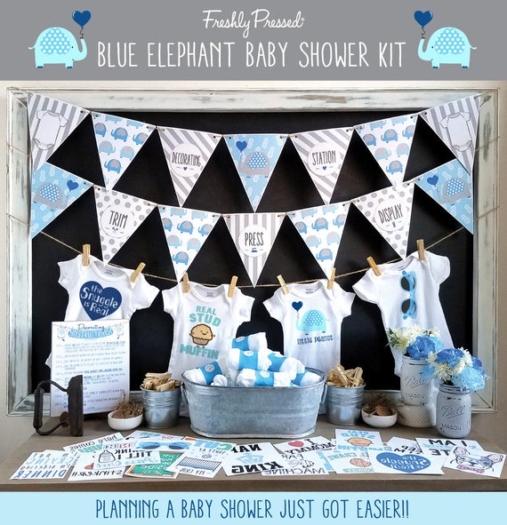 Blue Elephant Onesie Decorating Kit Baby Shower Games Diy Etsy