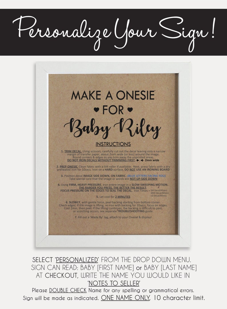 Unisex Onesie Decorating Kit/ Personalized Kraft Sign/ DIY Etsy