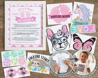 It's A Girl Onesie® Decorating Kit – Iron-On Decals, Instruction Sign (1GIG1-1A)
