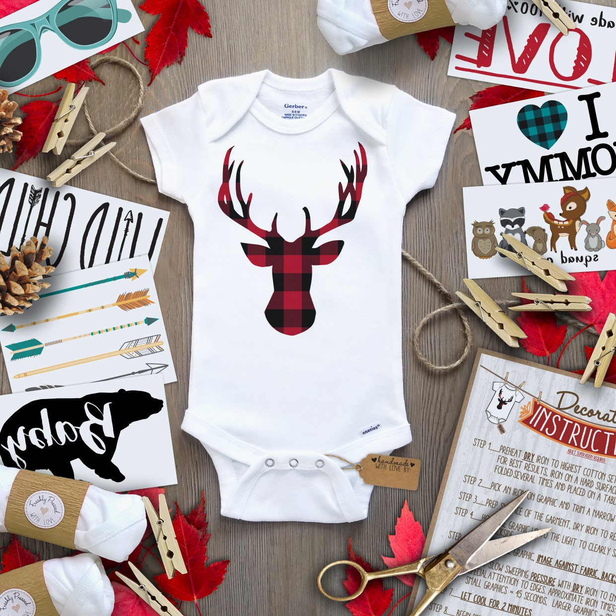 Lumberjack Onesie Decorating Kit/ 30 Transfers/ Woodland