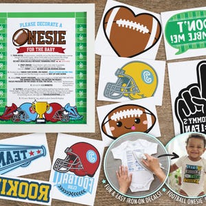 Football Onesie® Decorating Decals: Baby Shower Activity, Iron-On Transfers (1BFB1-1A)