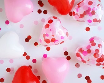 Red & Pink Heart Confetti Balloons, Valentine's Day Decor, 12 Pack (1HVD-3B)