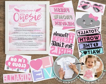 Heaven Sent Onesie® Decorating Iron-On Decals – Baby Shower Activity (1GHS1-1A)