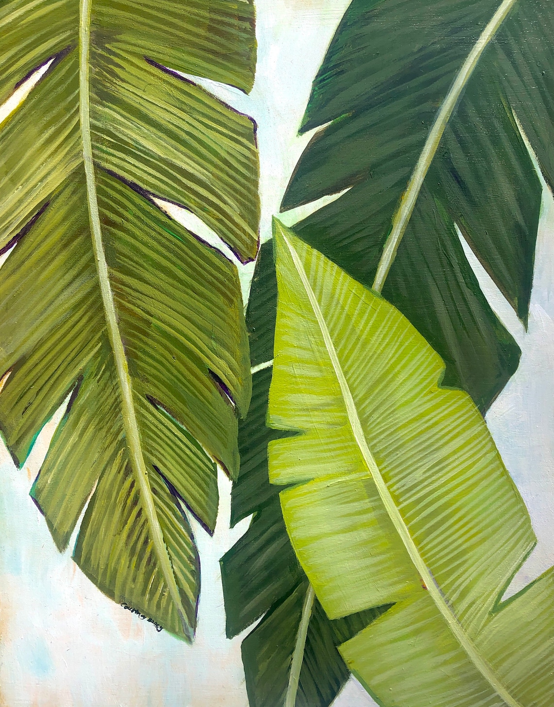 Acrylic Botanical Wall Art Banana Leaf Painting Monstera Etsy
