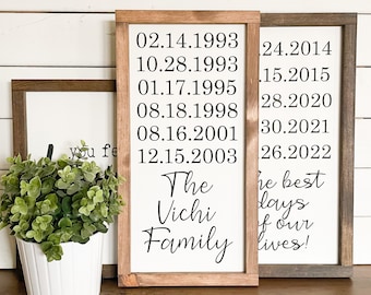 Engraved Family Dates Wood Sign, Personalized Wedding Gift (8"x16")