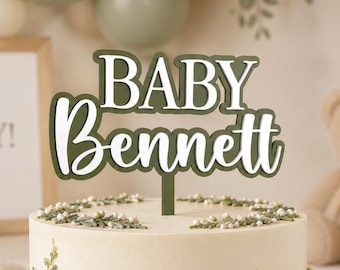 Custom Gender Neutral Baby Name Cake Topper for Baby Shower Decor for Neutral Lover Baby Sprinkle Mom To Be Party