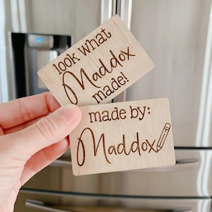 Look What I Made Magnet, Personalized Kids Artwork Magnet, Custom Wood Name Magnet, Child Artwork Display Magnet, Fridge Magnet
