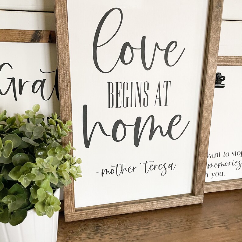 Love Begins at Home Mother Teresa Quote Mother Teresa Sign Etsy