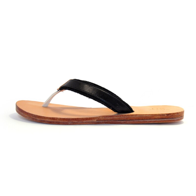 black leather toe post sandals