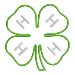 May include: Green four-leaf clover with four white "H" letters inside each leaf.