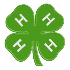 May include: Green four-leaf clover with white "H" letters on each leaf. The clover is a symbol of the 4-H organization.