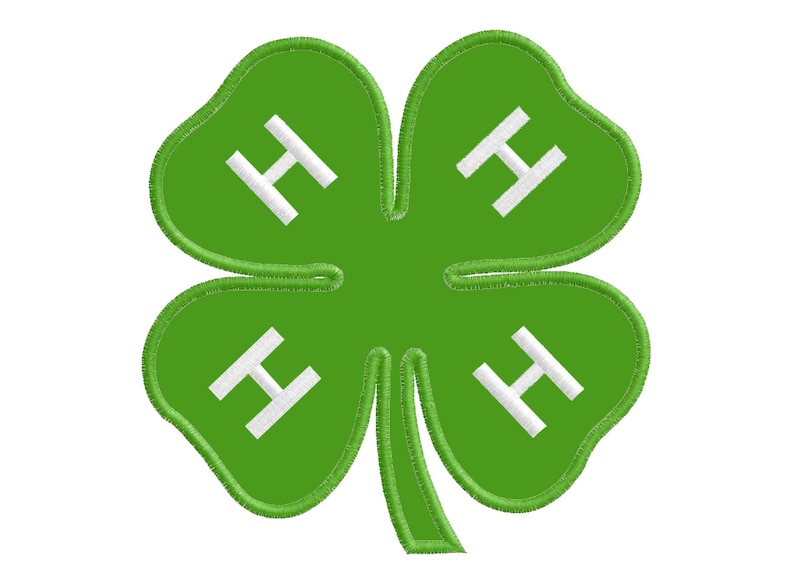 May include: Green four-leaf clover with white "H" letters on each leaf. The clover is a symbol of the 4-H organization.