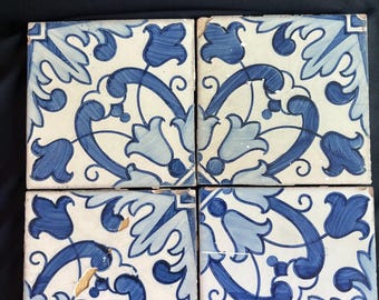 Antike portugiesische Azulejo-Fliesenplatte - Viúva Lamego handbemalte blau weiße Keramik (4)