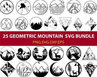 Geometric mountain svg bundle, mountains svg, mountain scene svg, landscape svg, wall art, nature svg, adventure svg, mountain clipart