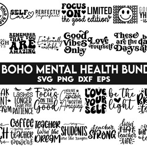 Mental Health Svg Png Bundle, Retro Inspirational Quotes Svg, Positive Daily Affirmations Svg, Empowered Women Svg, Boho Self Love svg
