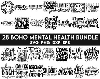 Mental Health Svg Png Bundle, Retro Inspirational Quotes Svg, Positive Daily Affirmations Svg, Empowered Women Svg, Boho Self Love svg