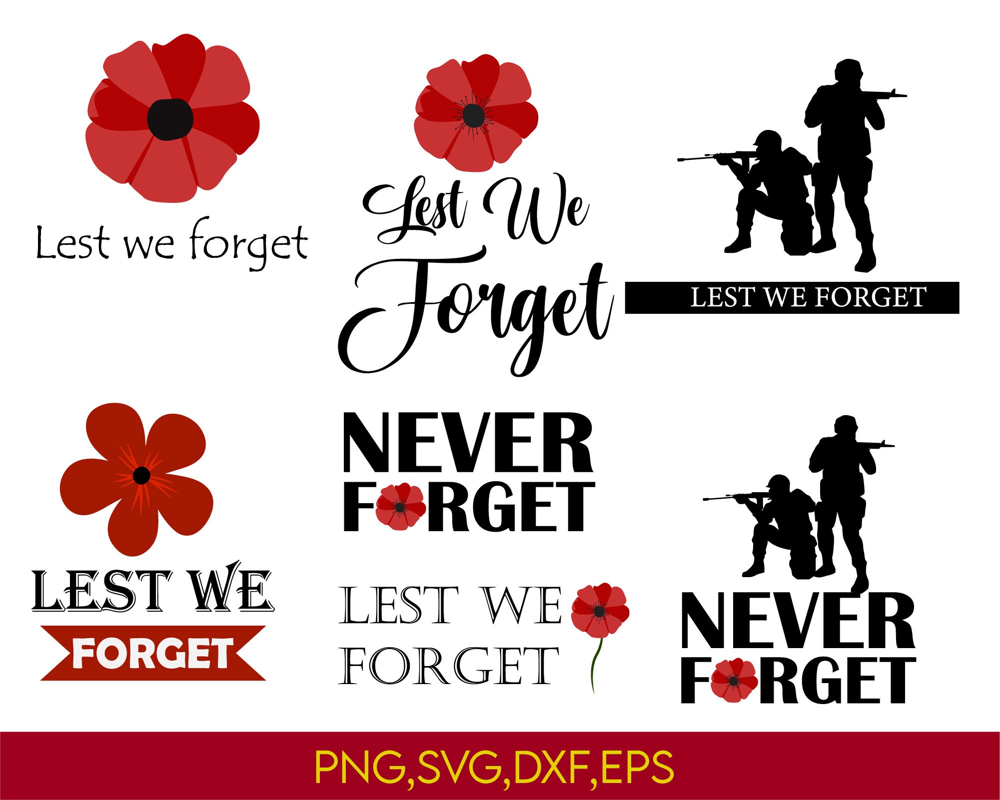 Lest We Forget Svg Bundle, Remembrance Day Svg, Poppy Svg, Lest We ...