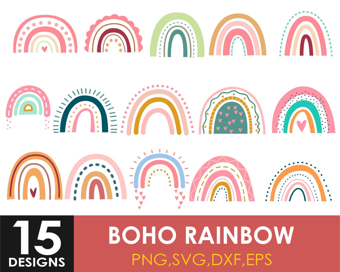 Boho Rainbow Svg Bundle, Cute Rainbow Svg, Boho Rainbow Clipart ...