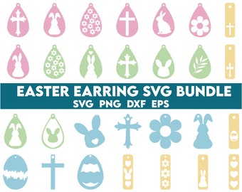 Easter Earrings Svg Bundle, Earring Template, Bunny Earrings SVG, Easter SVG, Faux Leather Earrings SVG, Glowforge Svg, Easter Egg Svg