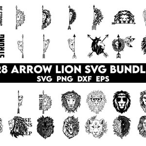 Flèche lion couple svg Bundle, Lion Floral Svg, Demi lion visage svg, Mâle Femelle tête de lion svg, Mignon boho lion couple svg