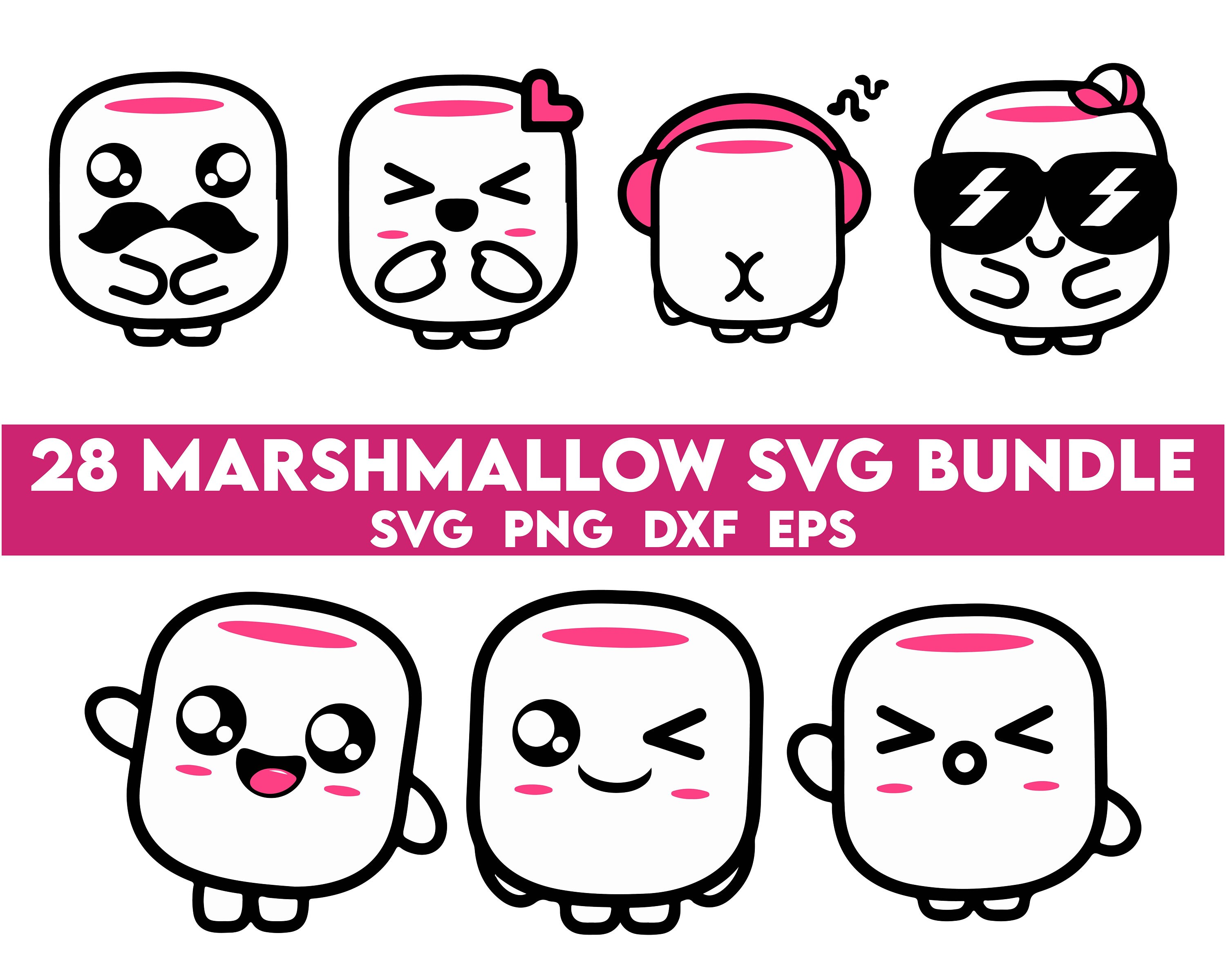 Marshmallow SVG Bundle, Kawaii Marshmallow Face SVG, Camping Svg