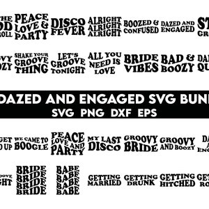 Bundle SVG étourdi et engagé, Svg de fête nuptiale, svg de fête de mariée rétro, svg de partie de Bachelorette, svg boozed et confus, svg de fête de mariée