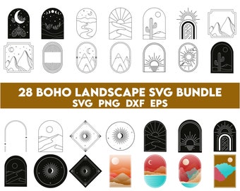 Boho Landscape Svg Bundle, Mountain svg, Geometric Mountain Svg, flower svg, botanical svg, Mountain Forest Svg, landscape svg