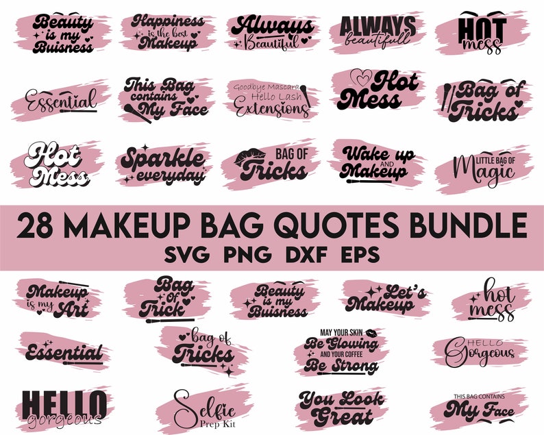 Sminkväska SVG-paket, skönhetscitat svg, sminkväska svg, mode svg, sminkväska design, sminkväska PNG bild 6