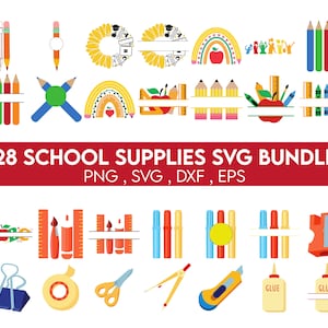 School Supplies SVG Bundle, School Supplies png, Pencils, Crayons, Cute School Supplies Clipart, School Clipart Set, Back To School Svg