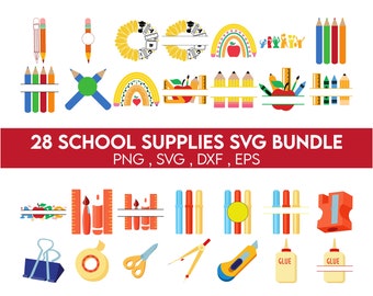 Schulbedarf SVG Bundle, Schulbedarf png, Bleistifte, Buntstifte, süße Schulbedarf Clipart, Schule Clipart Set, zurück zur Schule svg