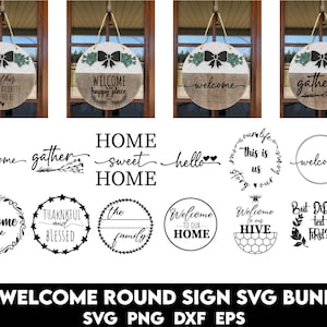 Runde Schild svg Bundle, Kreis Schild svg, Veranda Schild svg, Willkommensschild svg, Türschild svg, Familie svg, Monogramm svg, willkommen bei uns zu Hause svg
