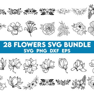 Pacote Svg de flores, SVG de flores, Svg floral, Arquivos de corte Svg de flores, Casamento, Borda, Pacote, Canto de flores, Arquivos Svg para Cricut e Silhueta
