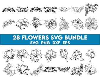 Flower Svg Bundle, Flower SVG, Floral Svg, Flower Svg Cut Files, Wedding, Border, Bundle, Flower Corner, Svg Files For Cricut And Silhouette