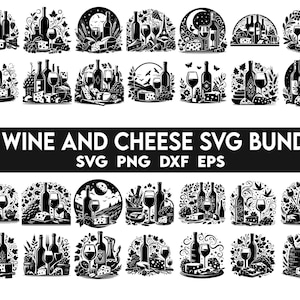 Wijn en kaas SVG bundel, wijn clipart, grapevine SVG, druif SVG, wijnproeverij SVG, wijnvat SVG, kaas SVG, wijnglas SVG