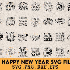 Paquete SVG de Año Nuevo, feliz año nuevo svg, víspera de año nuevo svg, año nuevo svg, saludos svg, citas de Año Nuevo svg, Traje de Año Nuevo svg Sublimación